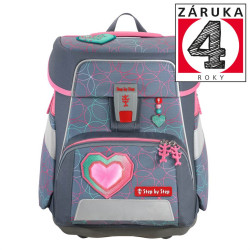 kolsk aktovka SPACE pre prvikov - 5-dielny set, Step by Step Glitter Heart Hazle, certifikt AGR